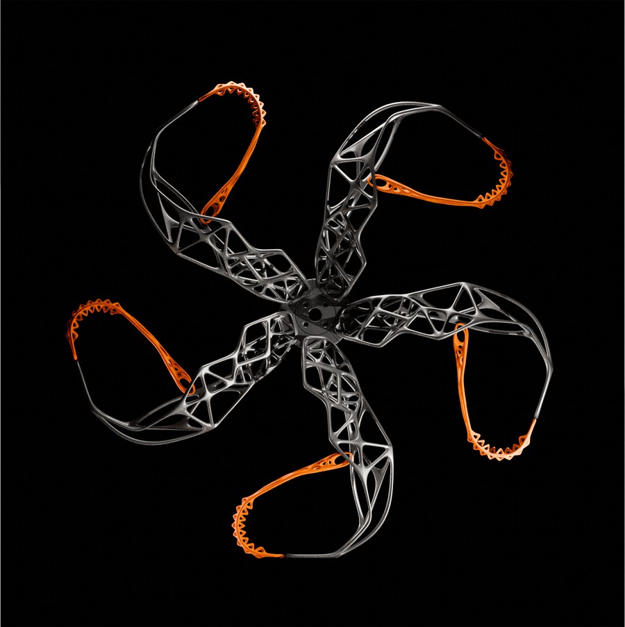 Full generative lattice wheel, studio product shot on black