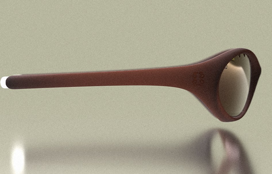 Close render of the temple tip and grip texture, sage studio background