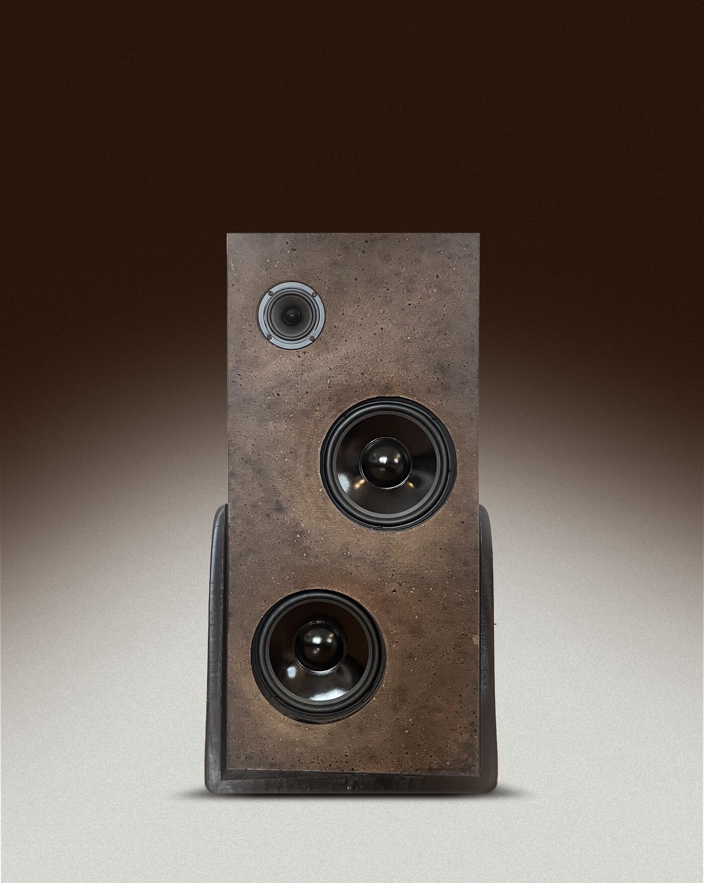 Groundwave hi-fi speaker cabinet made from reused coffee grounds, studio product shot