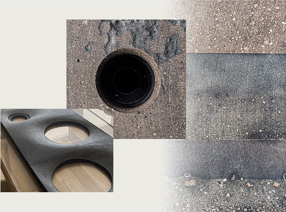 Macro material studies — drilled composite panel and textured surface details
