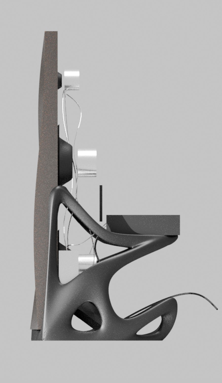 Side profile of the sculptural stand base